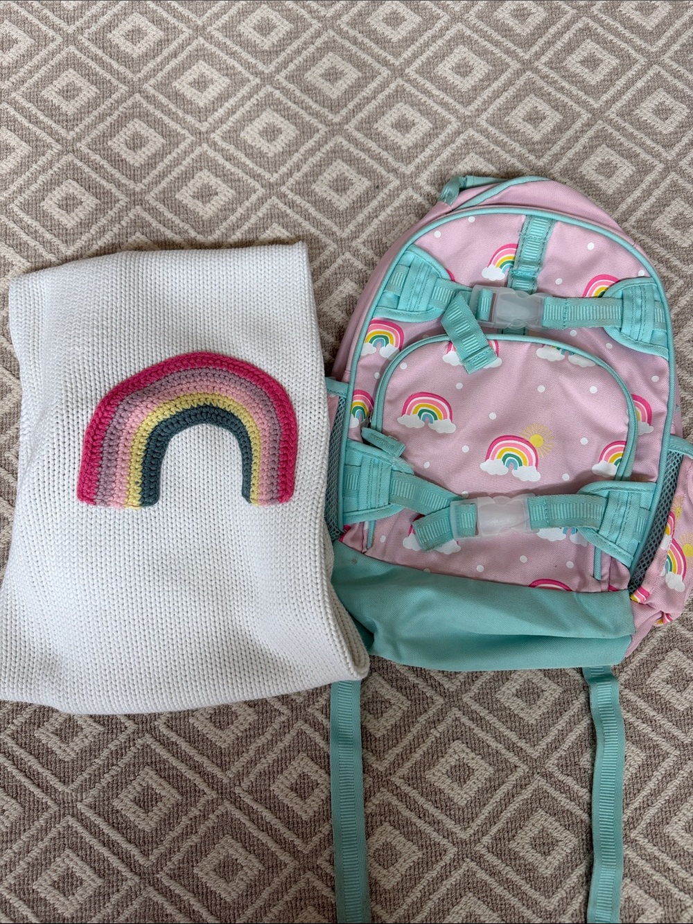 Pottery Barn Kids Mackenzie Rainbow Glow-in-the-Dark Backpack and Blanket